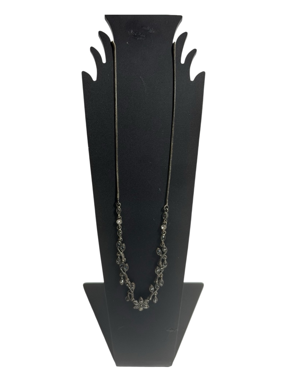 Delicate Gothic Black Crystal Silver Tone Leaf & Vine Necklace Whimsigo